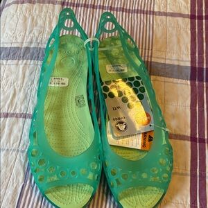 CROCS Teal and Lime Open-Toe Flats